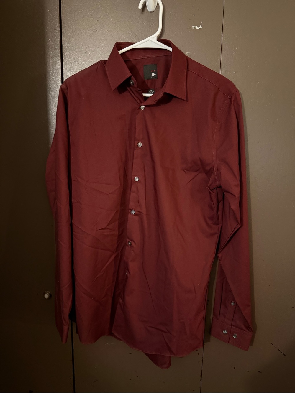 jf j.ferrar Men's Burgundy Button-Down Dress Shirt